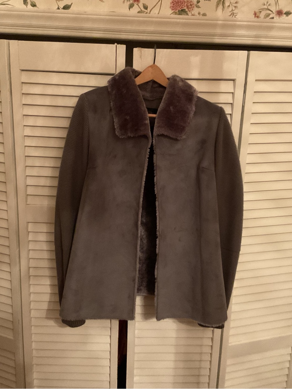 Fabulous Furs Gray Faux Shearling Jacket with Plush Collar